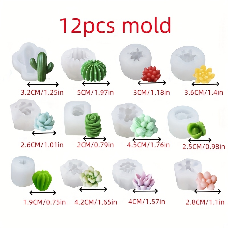 12 peças moldes de silicone de suculenta cacto, moldes de velas de planta suculenta 3D, velas de aroma de flores