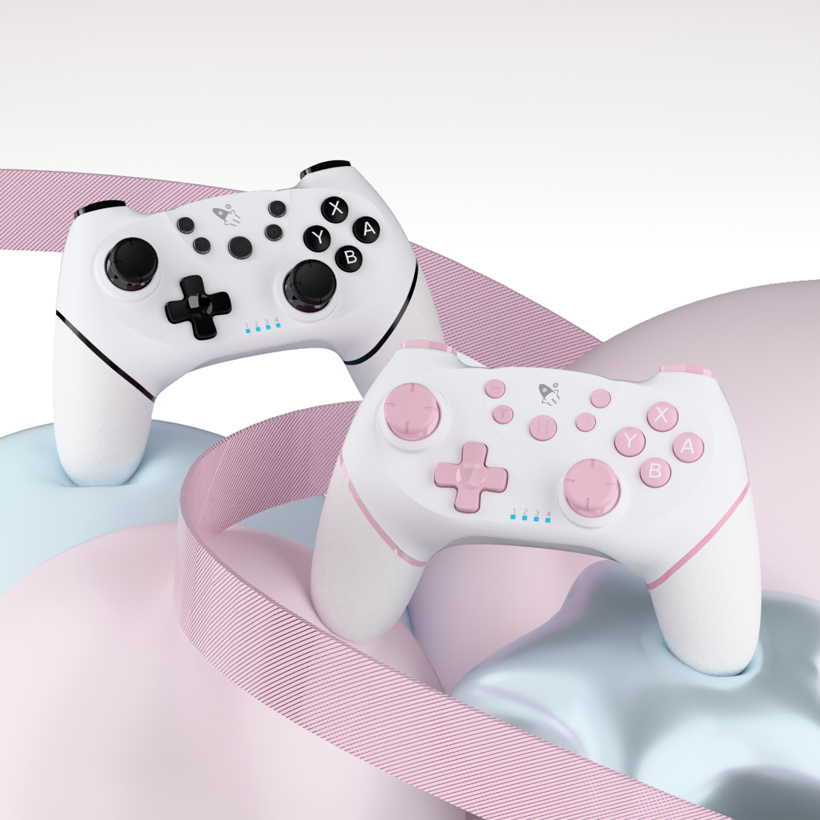 Controladores de Jogo Sem Fio Rosa & Preto & Branco 2 Unidades com Giroscópio de 6 Eixos e Turbo para Nintendo Switch
