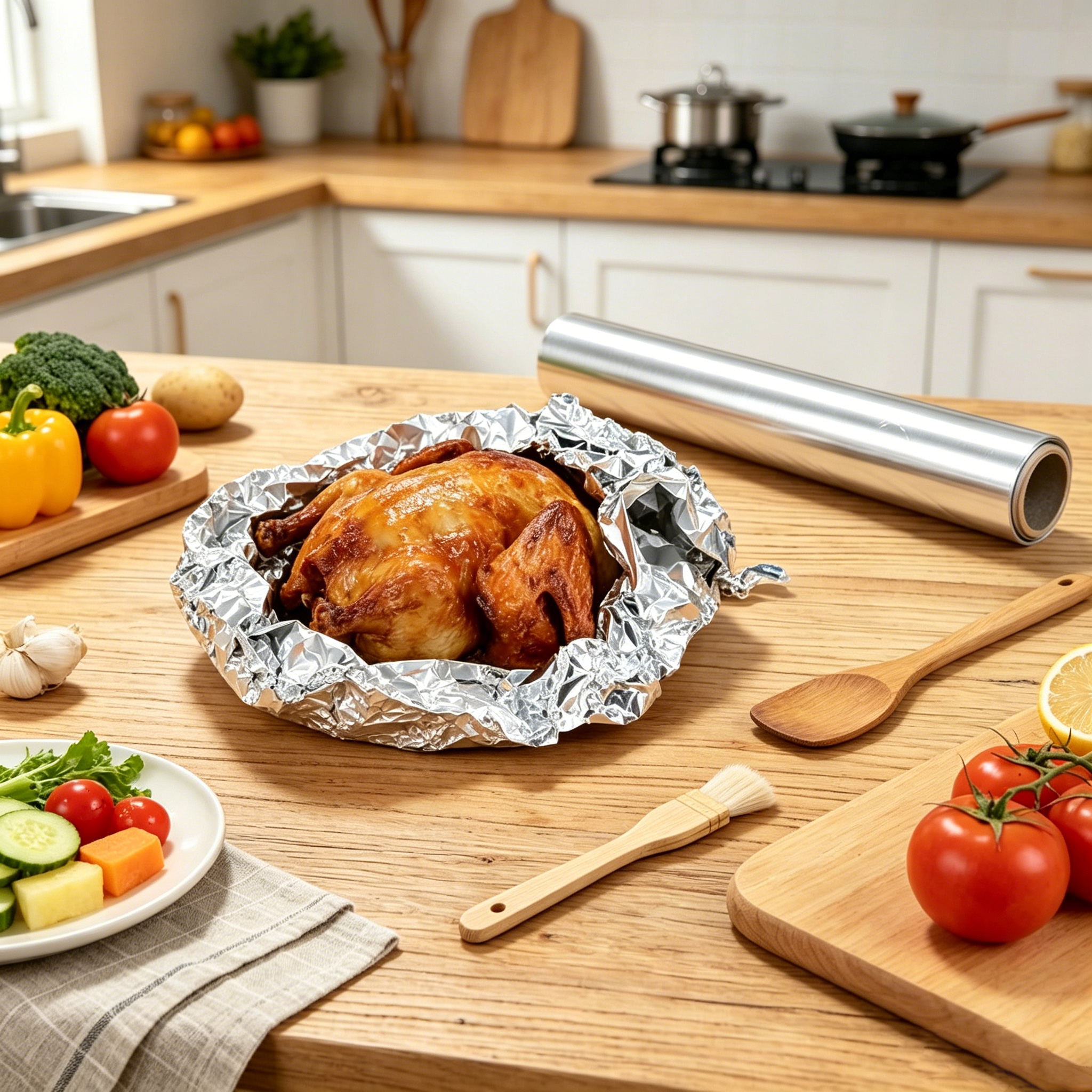 Rolo de Papel Alumínio Reforçado com Pincel para Churrasco para Forno, Air Fryer e Grelha