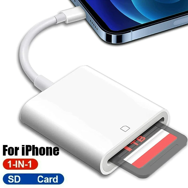 Leitor de Cartão de Memória com Cabo OTG Compatível com iPhone 14 13 12 11 e iPad - Conversor de Dados de Fotos