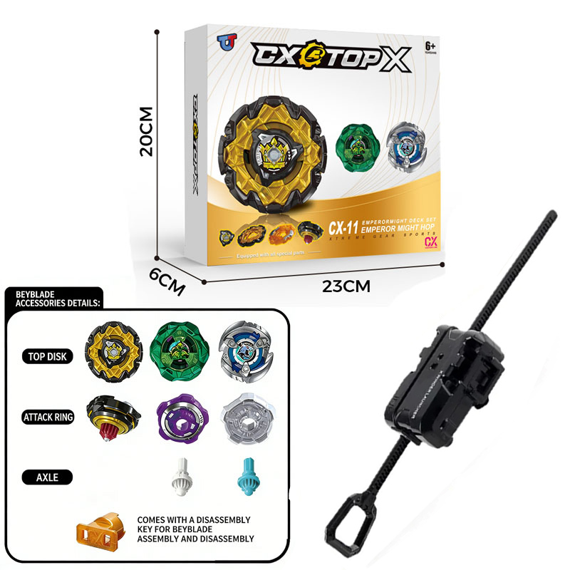 Bey X Starter Emperor Might CX-11 Pião de Batalha com Conjunto Lançador Brinquedo Giratório de Metal Jogo Presente