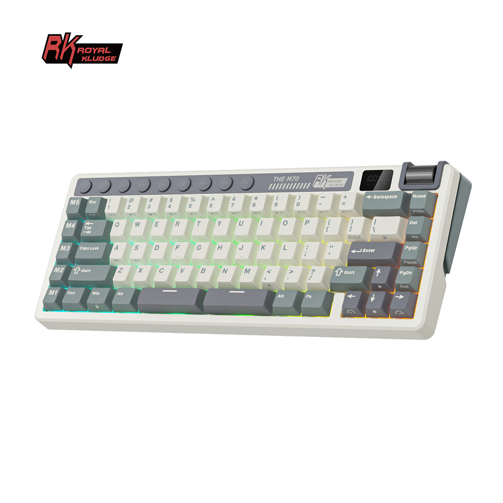 Royal Kludge RK M70 Mocha Cinza 73 Teclas Tri-Modo Sem Fio Com Tela TFT Teclado Mecânico de Gaxeta