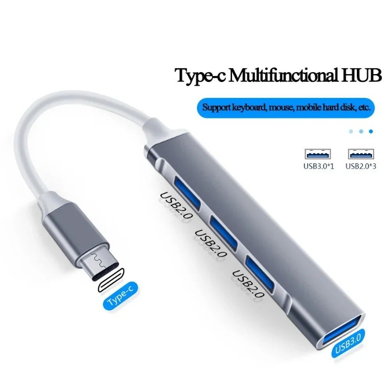 HUB USB 3.0 4 Portas Tipo-C Divisor 5Gbps Adaptador Multiporta De Alta Velocidade Para PC Computador Portátil Acessórios