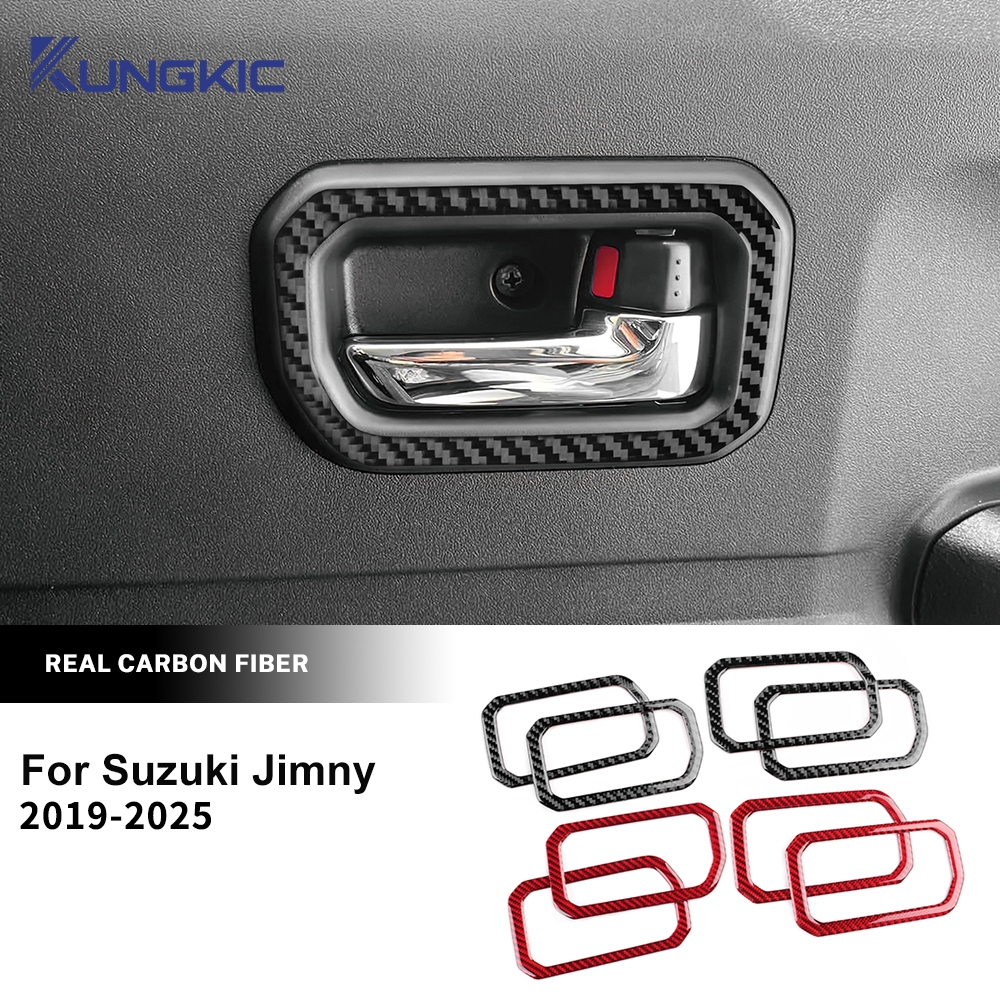 Adesivos de Fibra de Carbono Macia KUNGKIC para Suzuki Jimny 2019-2025, Adesivo Moldura da Maçaneta da Porta, Acessórios