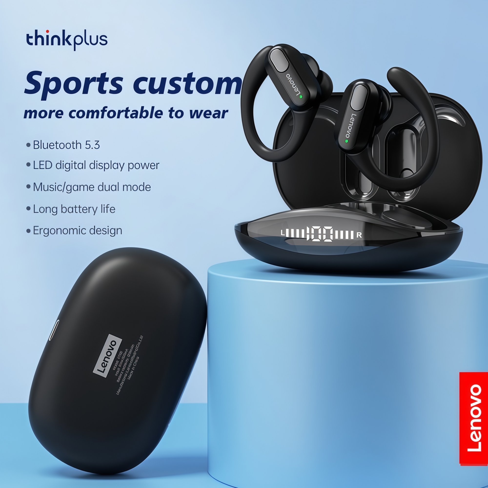 Fones de ouvido Lenovo XT80 - Fones de ouvido sem fio TWS com cancelamento de ruído ENC, graves potentes, visor digital — imagem 2 de 2