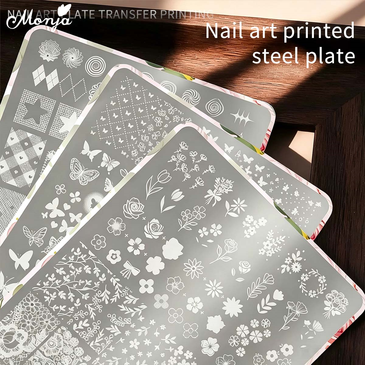 Modelos de Arte de Unhas Monja: Stencils Reutilizáveis, Placas de Estampagem, Estrelas, Lua, Borboleta, Flores, Laço · foto 2