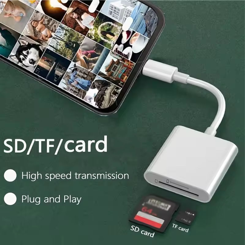 Leitor de Cartão Tipo-C 2 em 1 SD/TF Adaptador para iPhone, Huawei, Samsung, iPad, Tablet, Macbook, Leitor de Cartões