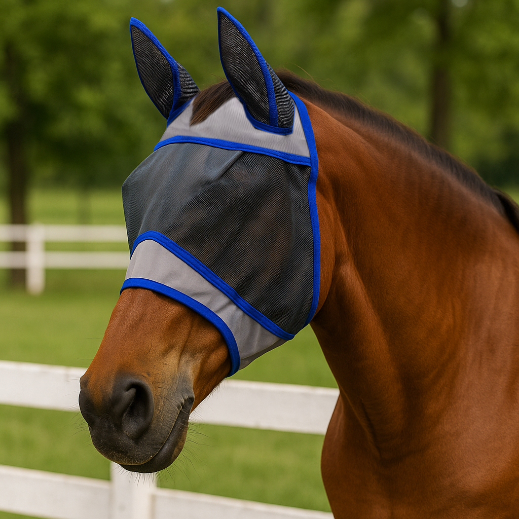 Pet respirável, confortável, à prova de mosquitos, protetor solar para equitação, máscara de cavalo