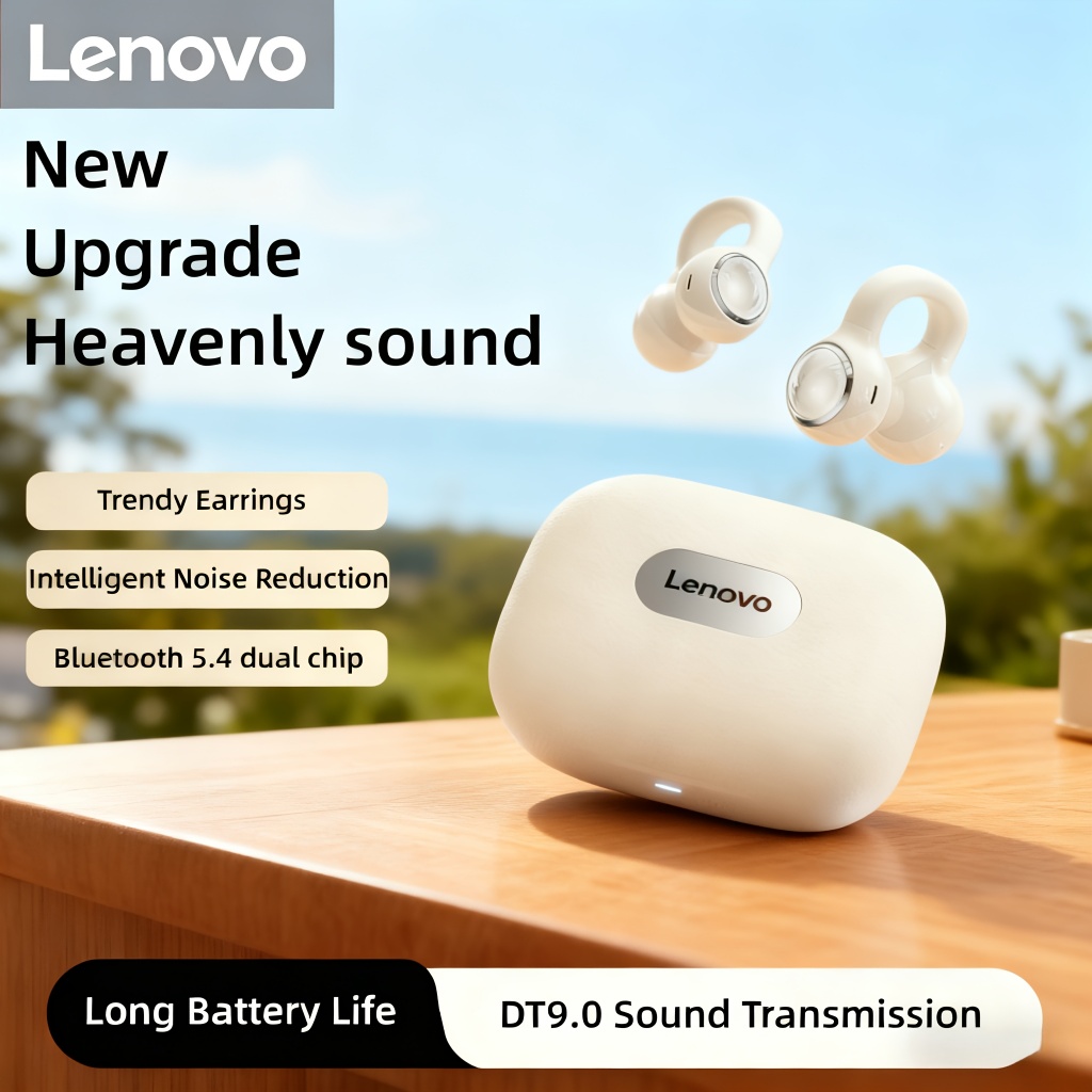 Fone de Ouvido Lenovo DT9.0 Aberto Bluetooth 5.4 Duplo Chip Som Surround IMAX Cancelamento de Ruído Chamada Bateria de