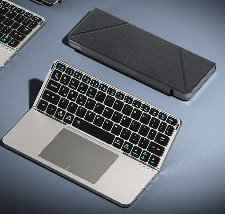 Teclado Dobrável Bluetooth JOMAA com Touchpad e Suporte, Teclado Sem Fio Recarregável para Android, iOS, Windows, Teclas