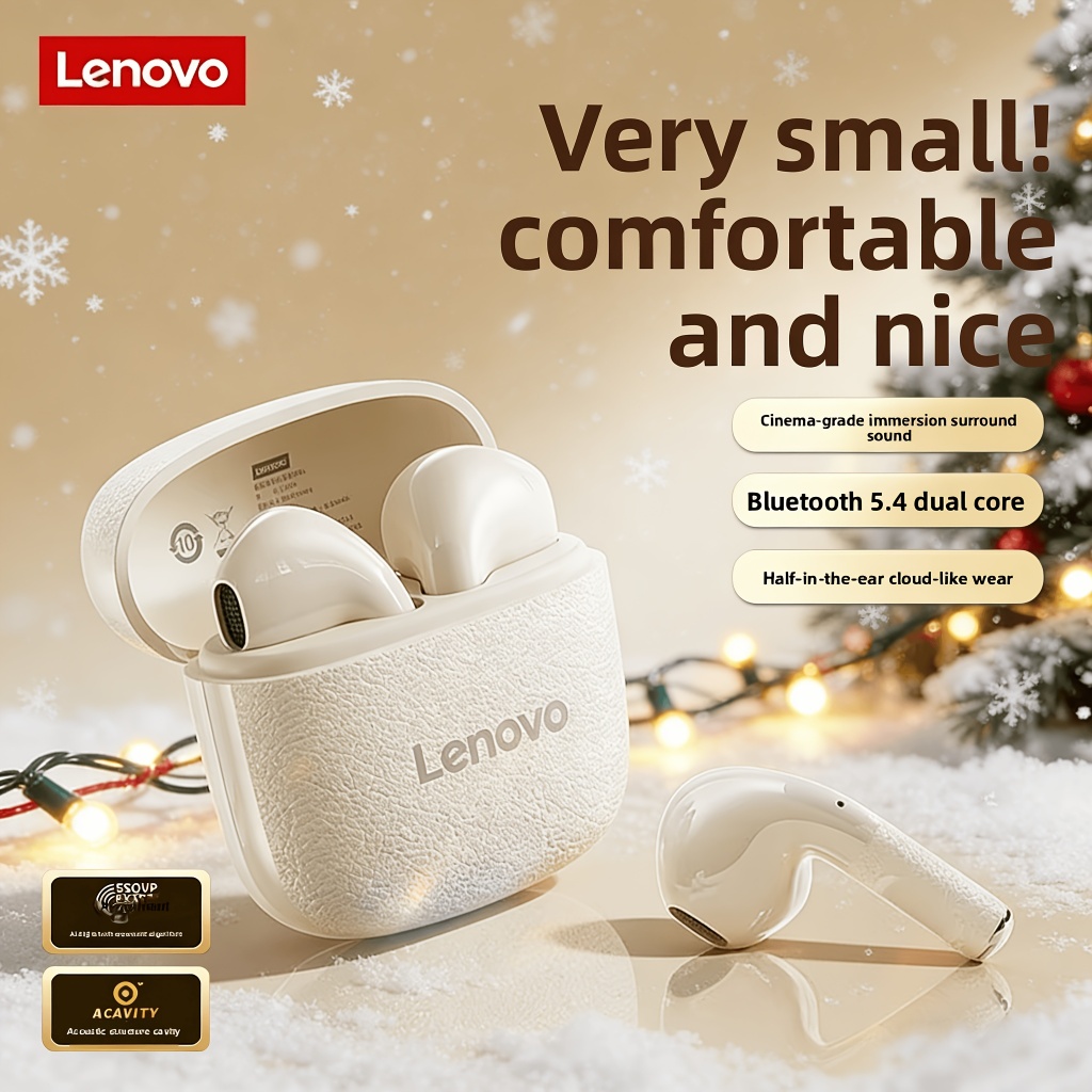Fones de Ouvido Bluetooth 5.4 Lenovo True Wireless, sem fio, meio intra-auricular, som surround 360°, bateria total 12h,