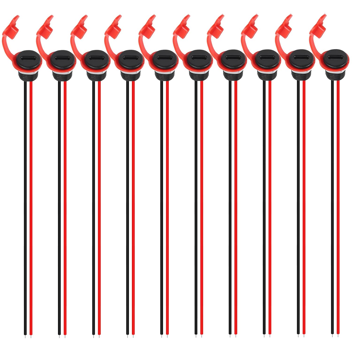 50 unidades de conectores de cabo USB C fêmea 2 pinos à prova d'água tipo C, extensão de plugue de 3A para cabo pigtail