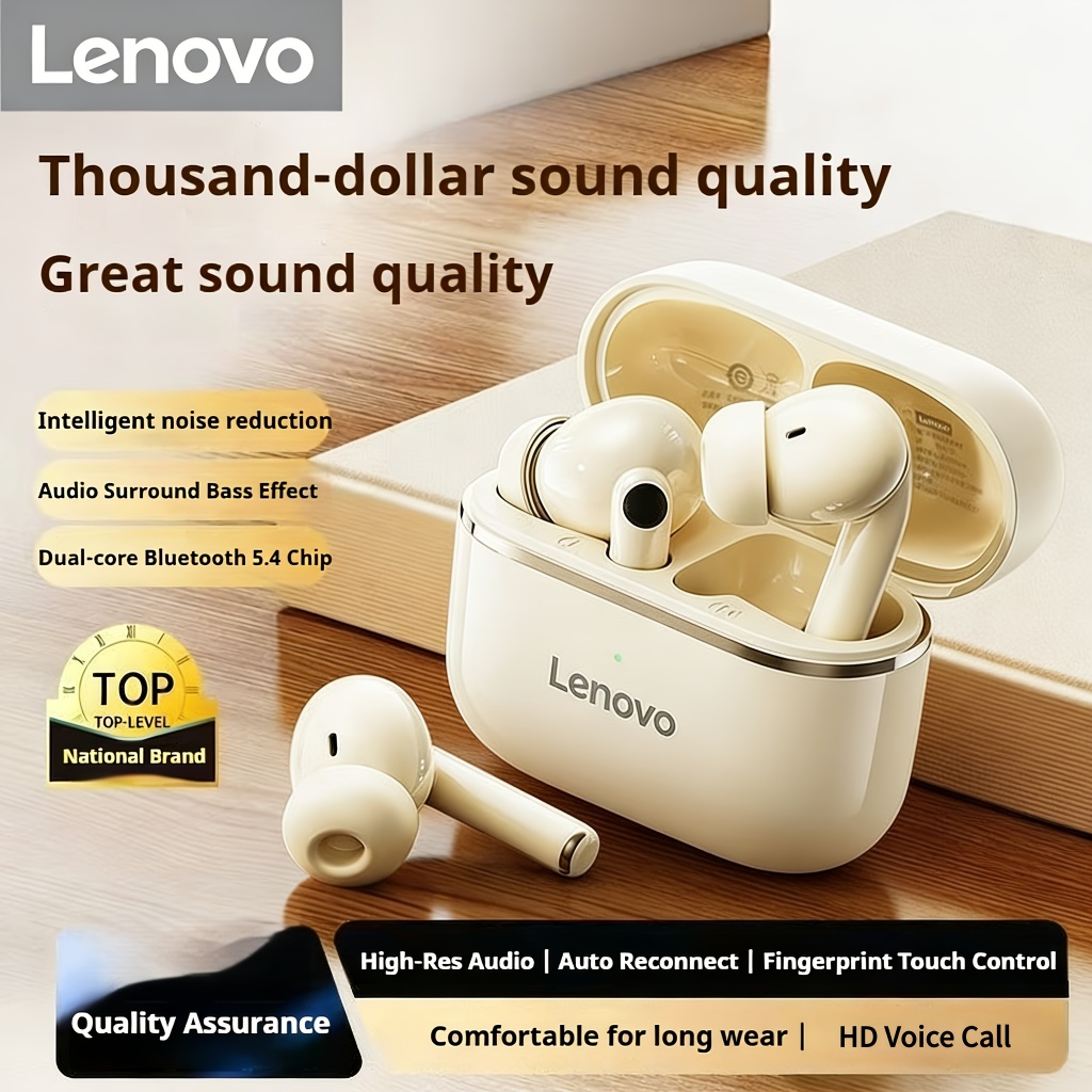 Fones de Ouvido Lenovo True Wireless Bluetooth 5.4 Intra-Auriculares, Bateria de 24h, Cancelamento de Ruído ENC, Áudio