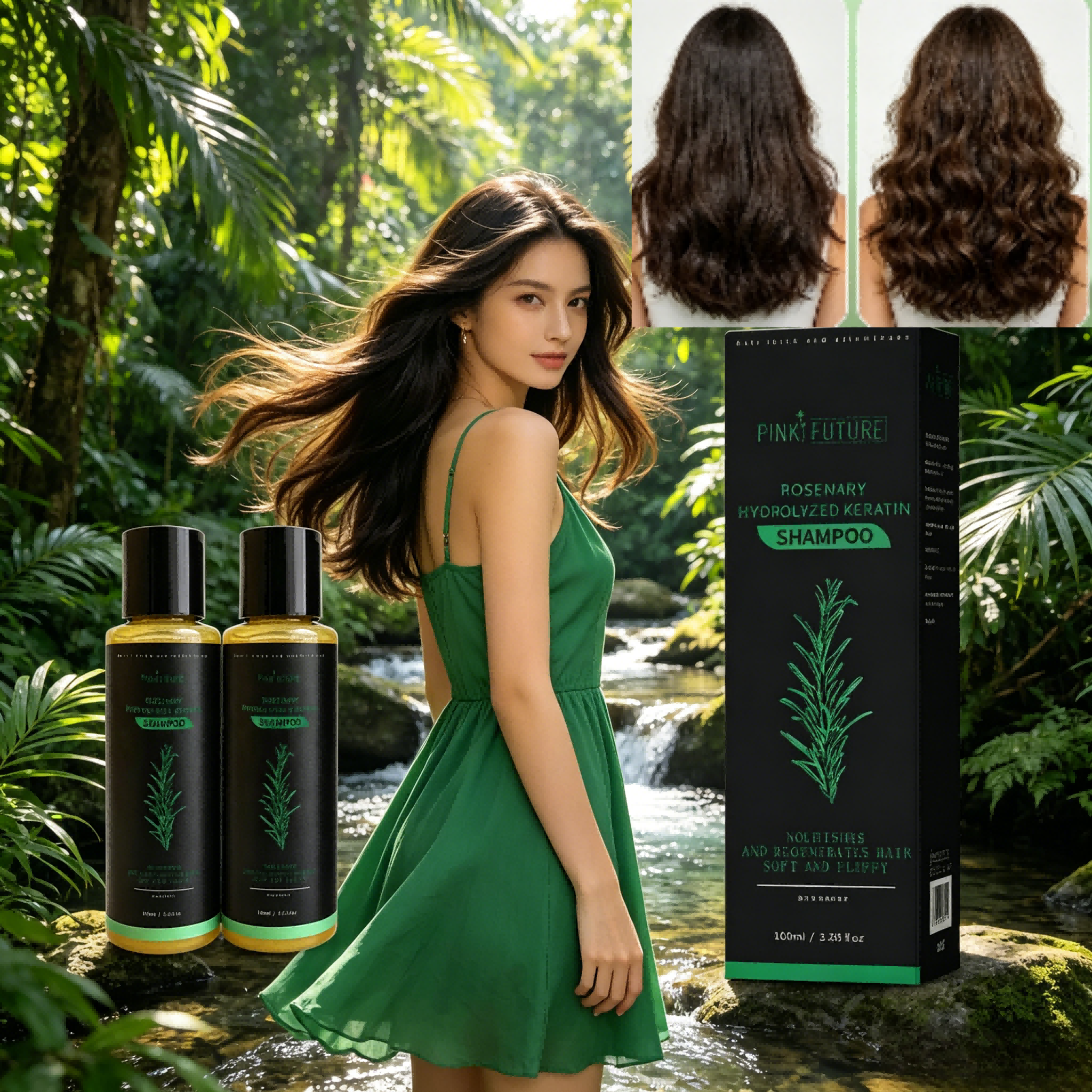 Shampoo de Alecrim com Queratina Hidrolisada 2 Frascos, Volume, Anti-Queda, Nutre, Cabelo Fino, Reparação, Cuidado