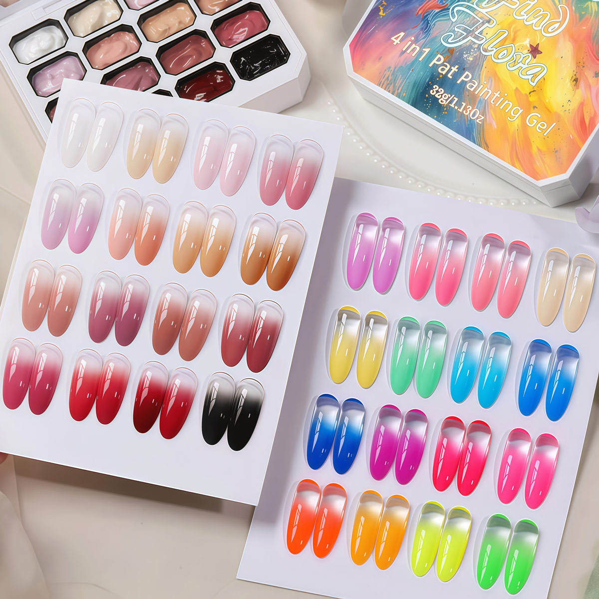 Série Neon 16 Cores – Gel Pat para Pintura em Gradiente, Carimbo e Desenho, Esmalte em Gel Muda de Cor UV/LED, Remoção