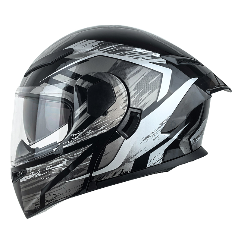 LSJ Modular Flip Up Capacete Viseira Dupla Full Face Gráfico Headwear Certificado DOT