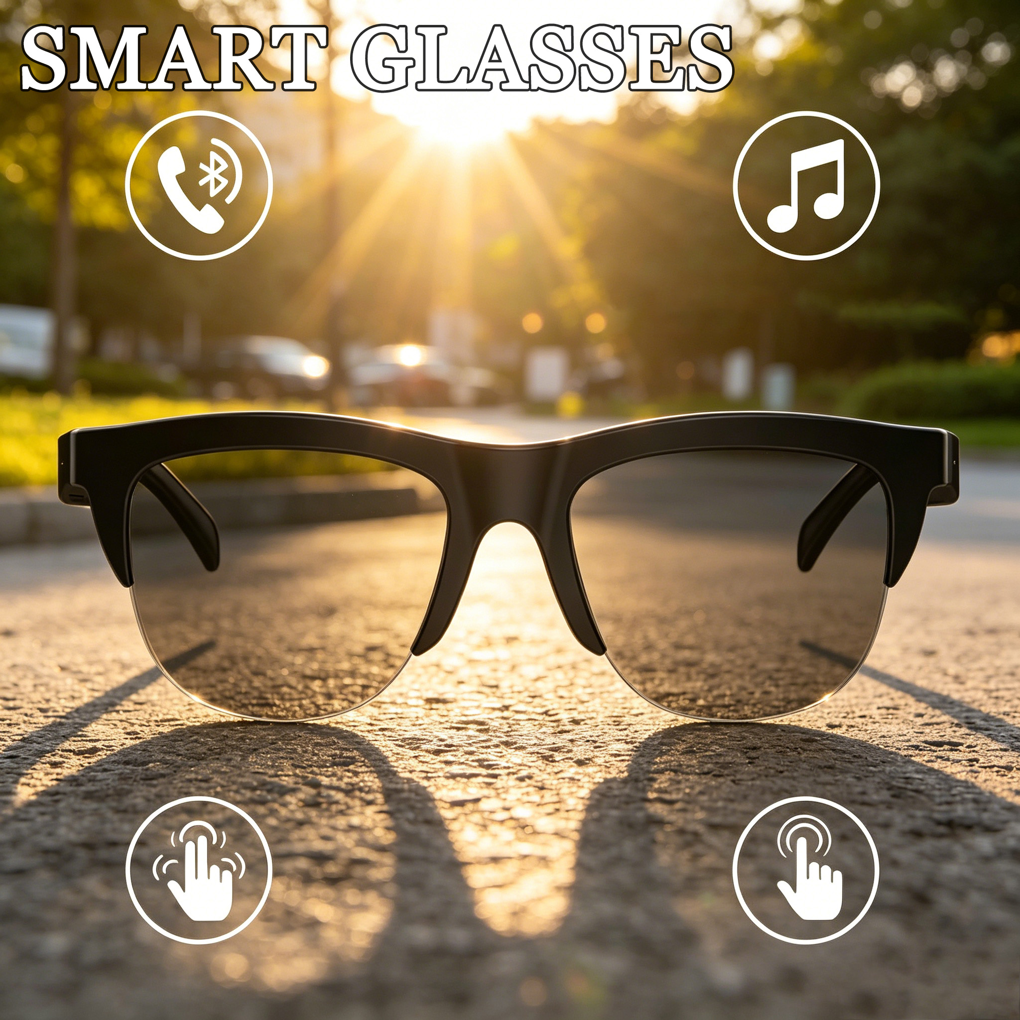 Novos Óculos Inteligentes com Bluetooth: Chamadas, Fones de Ouvido Esportivos ao Ar Livre, Navegação por Voz AI, Lente