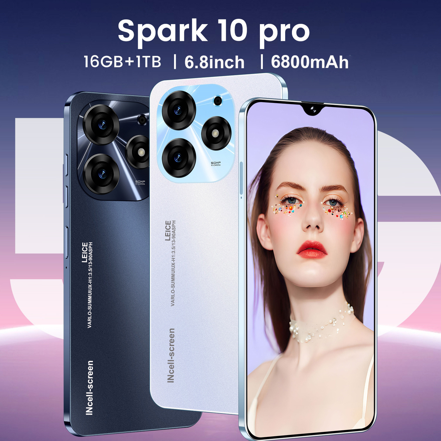 Smartphone Spark 10 Pro - Tela grande 6,8, 2GB RAM + 16GB ROM, Android, Tela INCell, Câmera Tripla