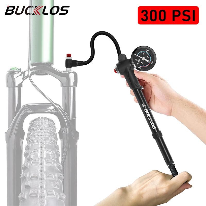 Bomba de ar de alta pressão BUCKL 300psi com manômetro, portátil, para suspensão de garfo de bicicleta, selim e inflador