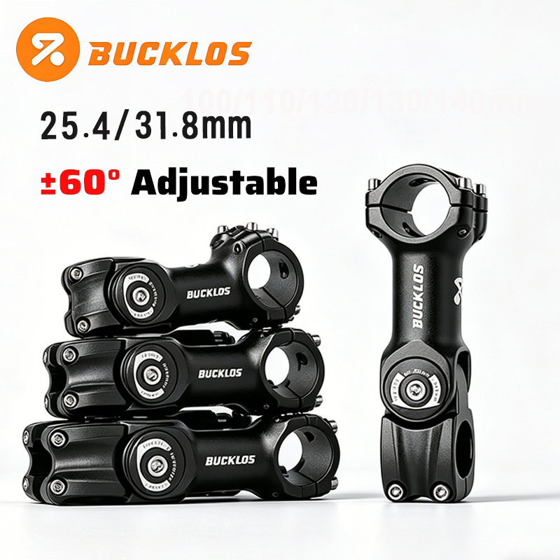 Haste de Bicicleta Ajustável BUCKLOS, Elevador de 100-140mm, Ângulo de 60°, Haste CNC de Alta Resistência 31.8/25.4mm