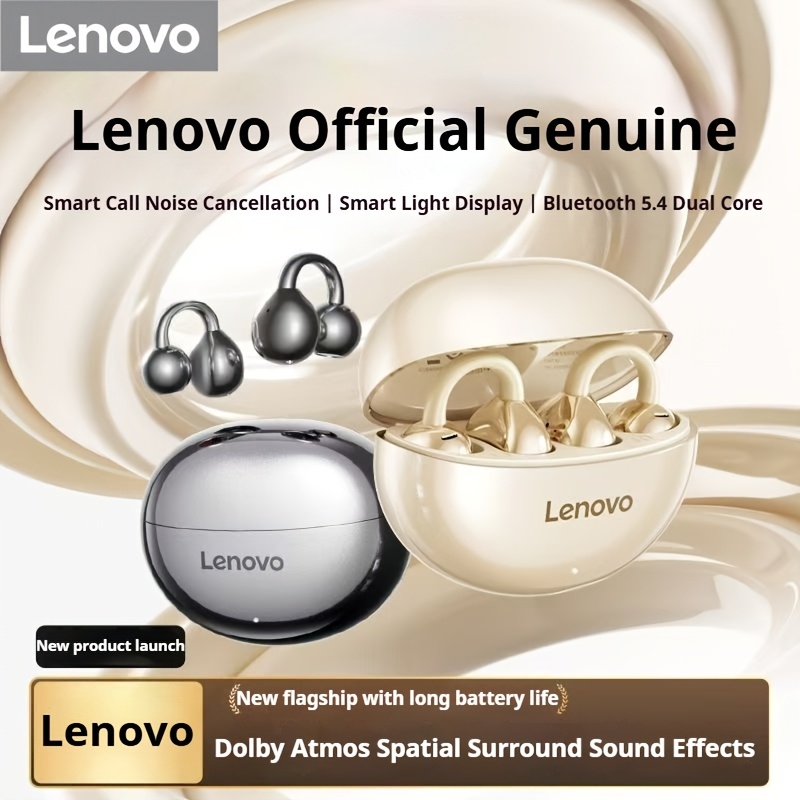 Fones de Ouvido Esportivos Bluetooth Lenovo Open-Ear Clip, Cancelamento de Ruído com 4 Microfones, Dolby Atmos, Bateria