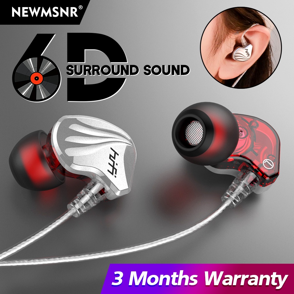Fones de ouvido esportivos Newmsnr 6D, som surround, graves potentes, sem fio, Bluetooth, com microfone, redução de