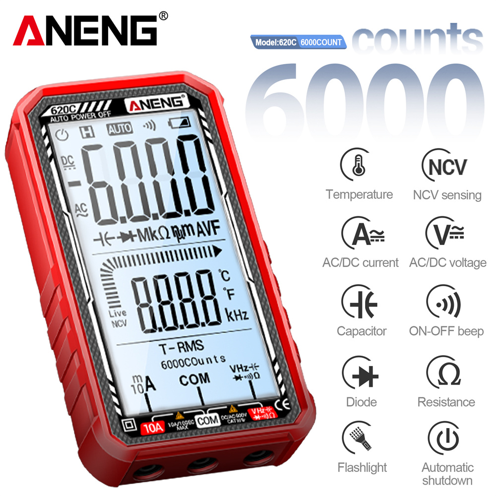 Único Multímetro Digital Estilo Caneta ANENG 620C 6000 Contagens , Detector True RMS NCV Com Faixa Automática LCD De 2.9