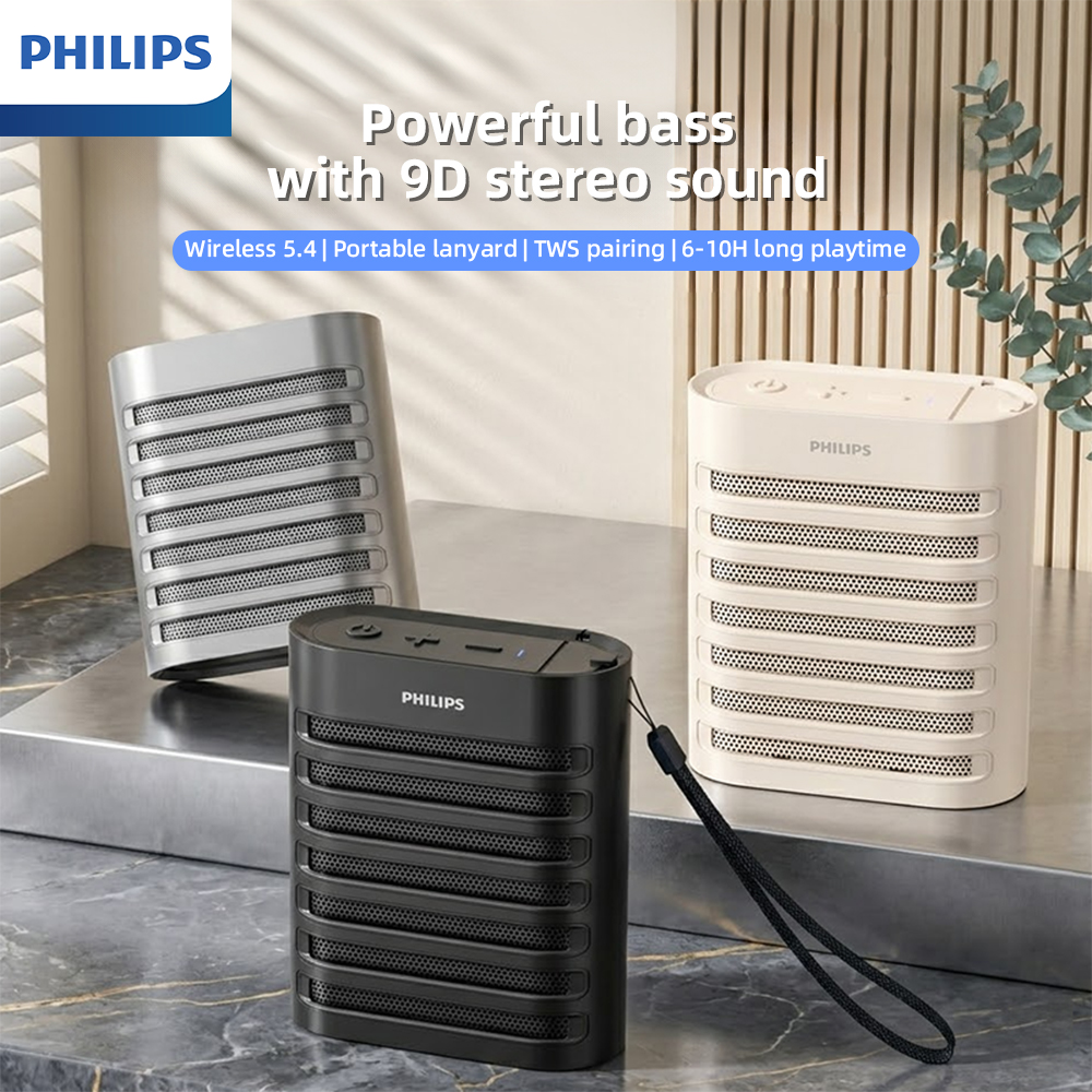 Philips TAS1191 Mini alto-falante Bluetooth portátil com graves, driver de 45 mm, estéreo 9D, pareamento TWS, luz RGB,