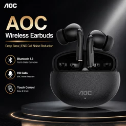 Fones De Ouvido AOC Sem Fio Bluetooth 5.3 Intra-Auriculares Poderosos Graves Profundos ENC Cancelamento De Ruído Control