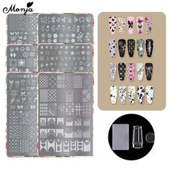 Modelos de Arte de Unhas Monja: Stencils Reutilizáveis, Placas de Estampagem, Estrelas, Lua, Borboleta, Flores, Laço,