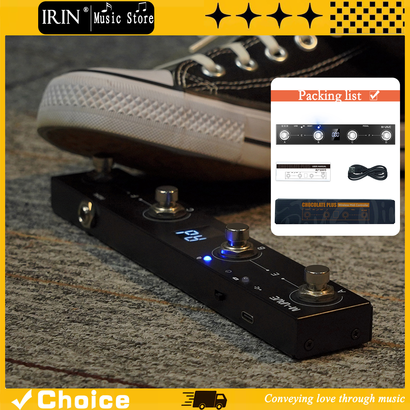 M-VAVE Chocolate Plus Controle MIDI sem fio com 4 botões e interface host MIDI | Controle de teclado tudo-em-um