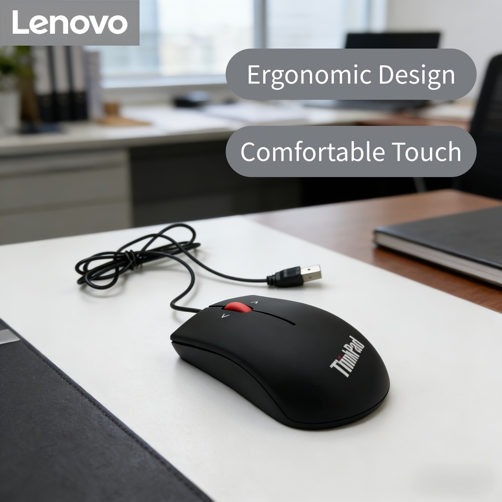 Mouse Lenovo ThinkPad com Fio/Sem Fio, Mouse Óptico Ergonômico USB 2.4G, Rolo Vermelho, Clique Silencioso, para Laptop e