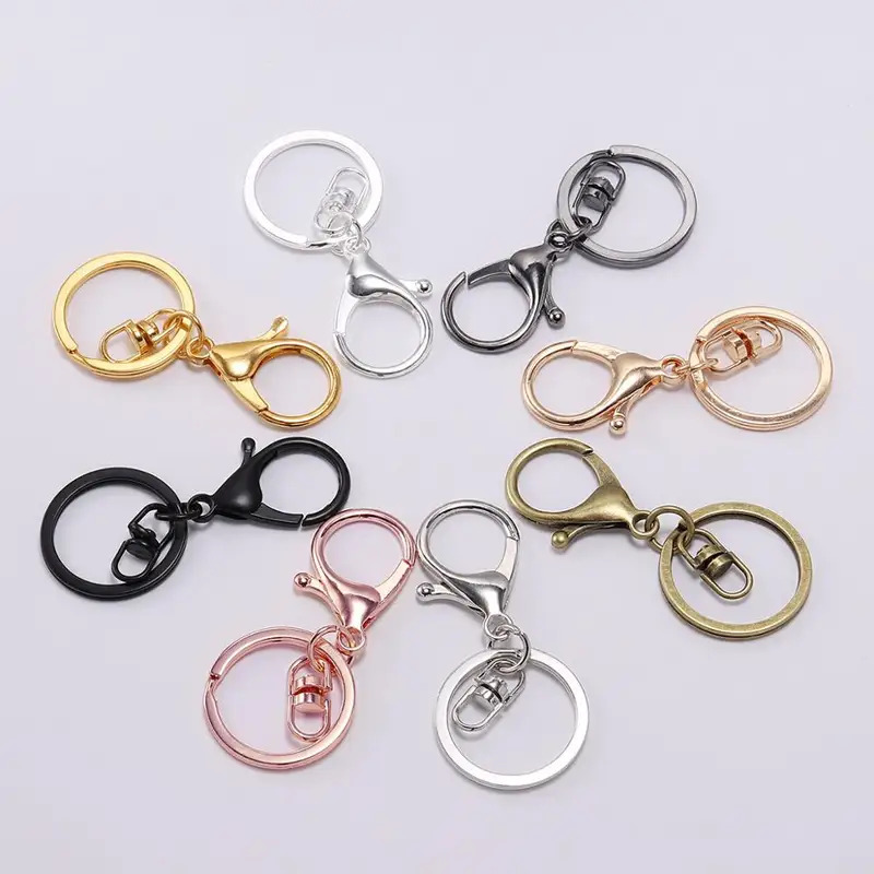 25/50 unidades de achados de chaveiro banhados a ouro – argolas de 30 mm com ganchos de lagosta para artesanato DIY