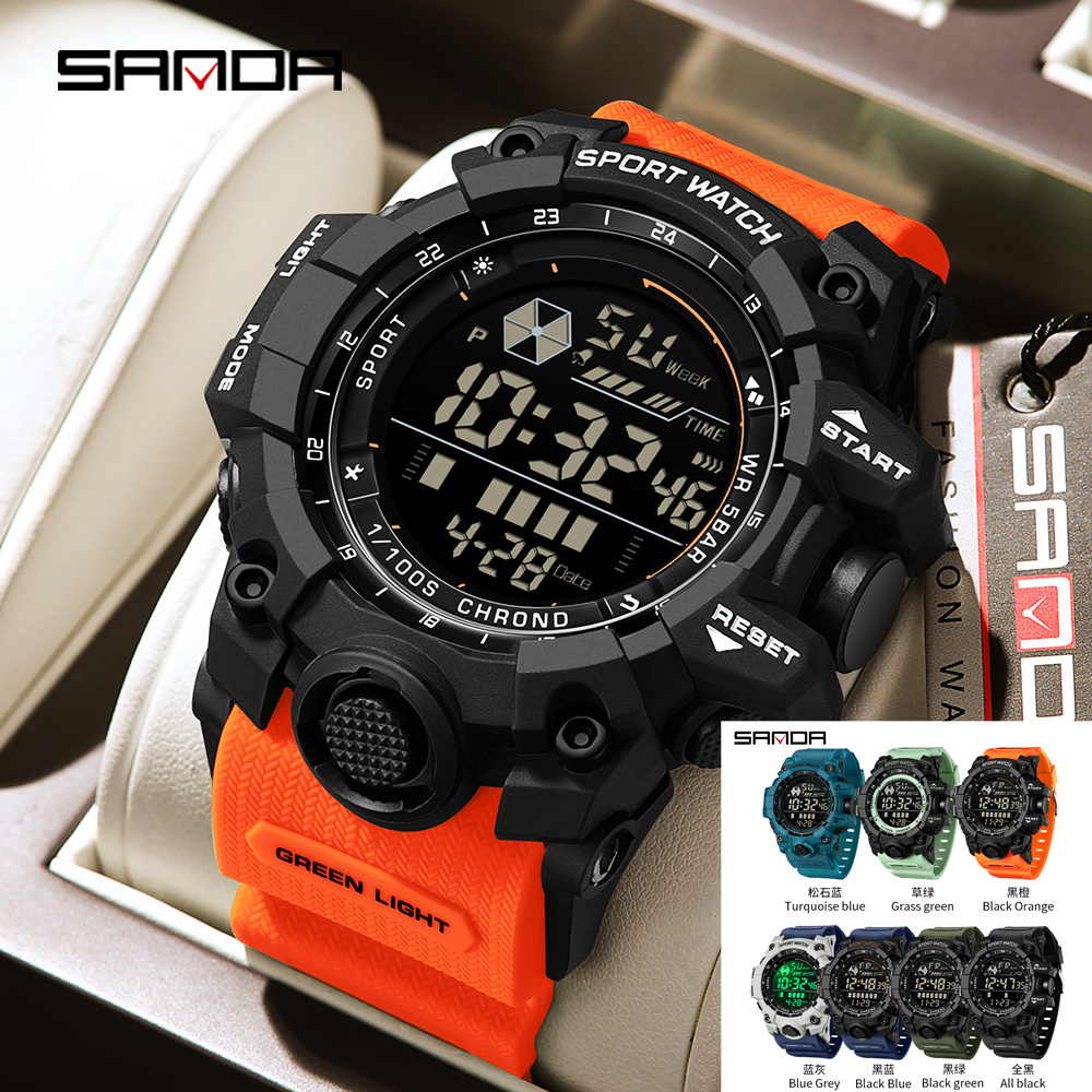 Relógio Digital SANDA Masculino - Relógio esportivo eletrônico original, marca de luxo, cronômetro LED à prova d'água