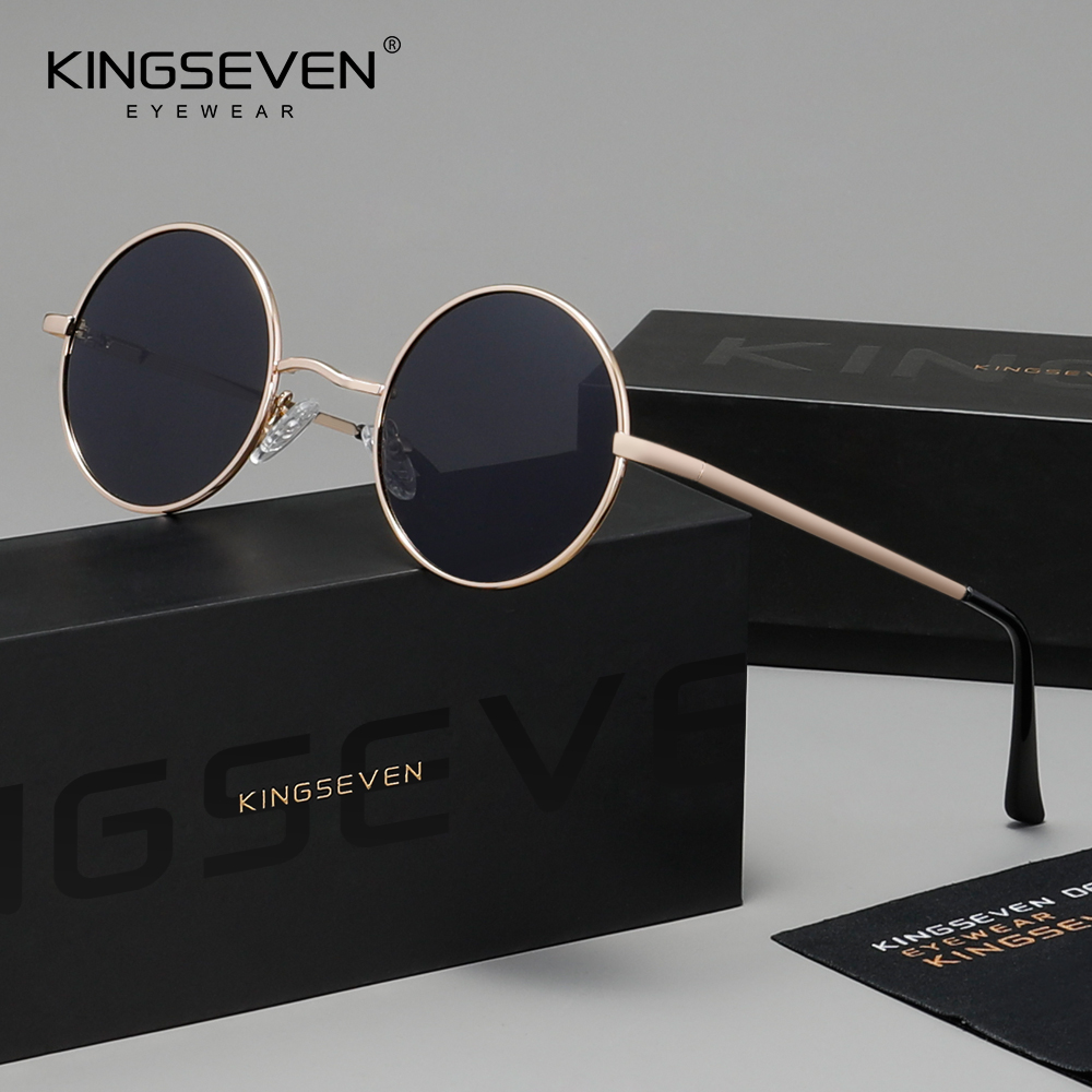 KINGSEVEN Óculos de sol redondos estilosos com armação casual polarizada, armação em aço inoxidável e lentes polarizadas