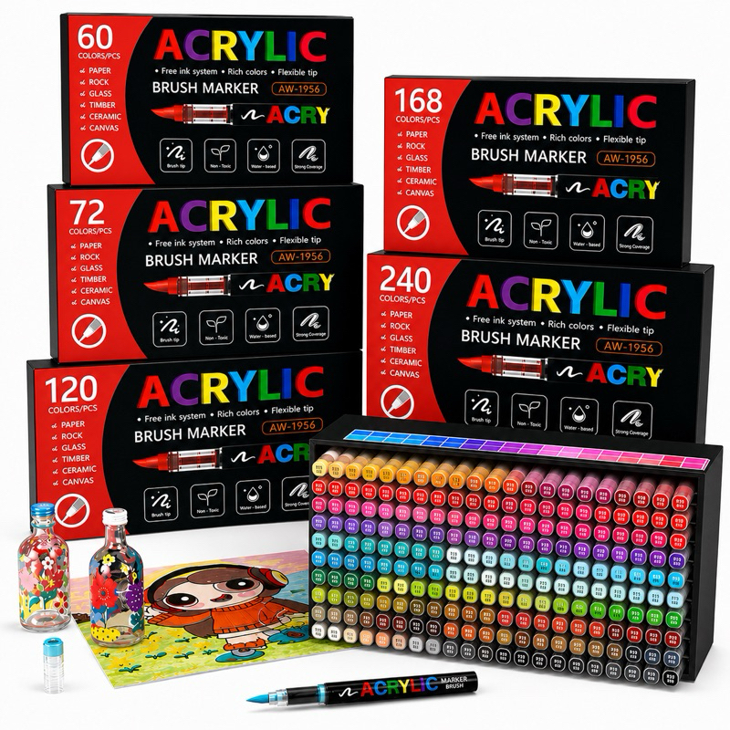 Arcílico Makrer Caneta Conjunto 60 Cores Marcador De Tinta Não Tóxico Para Pedra Madeira Vidro Cerâmica Lona Kit DIY