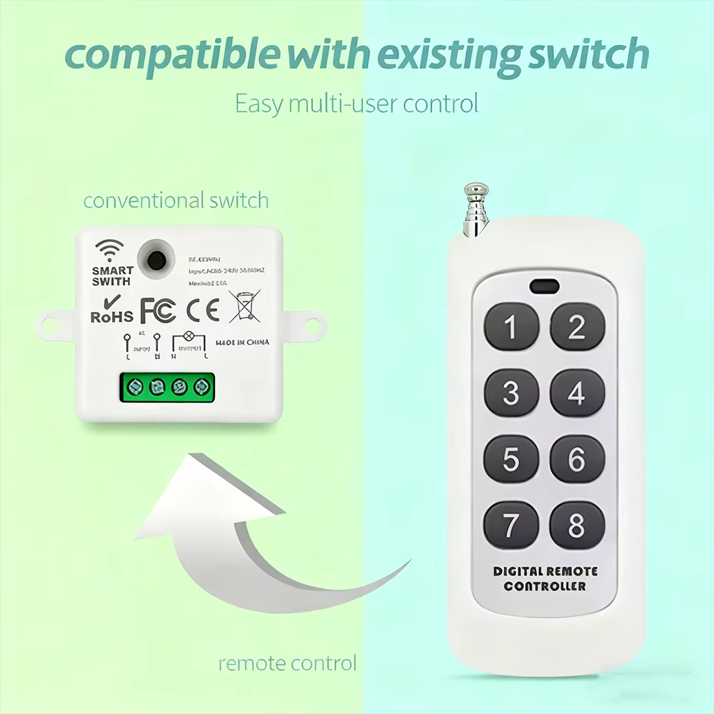 Controle remoto RF sem fio de 433MHz 1527 Transmissor de código de aprendizagem 2 8 teclas de longo alcance para portão