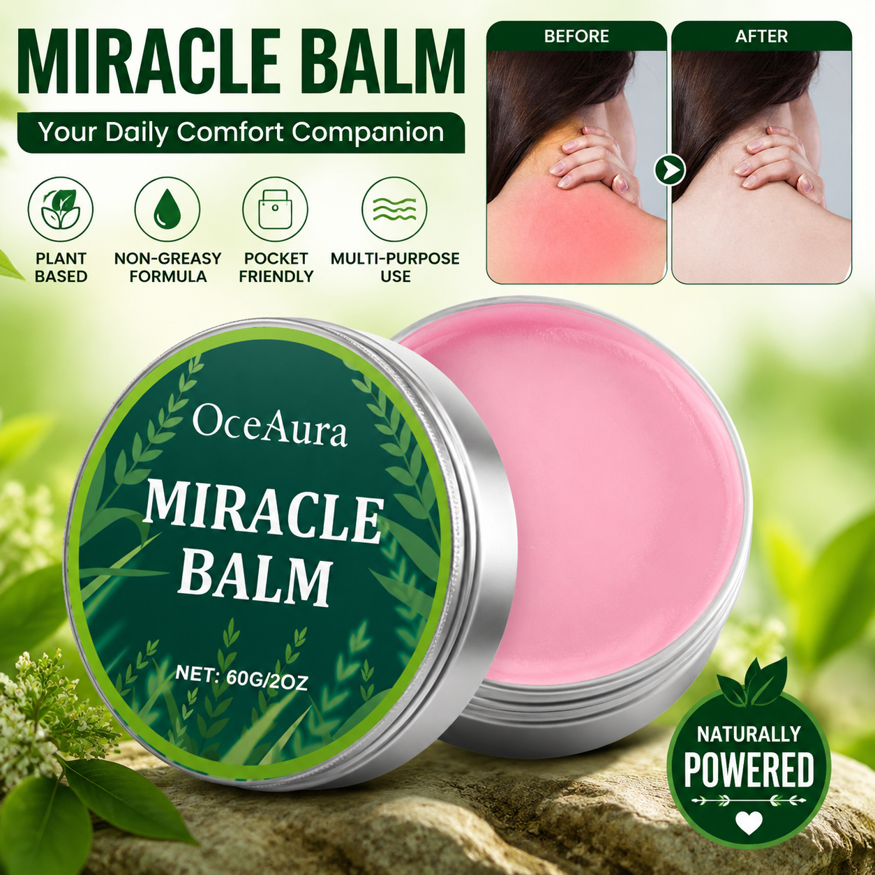 Bálsamo Miracle para as Mãos 60 g – Creme para Conforto das Articulações, Não Irritante, Hidratação Duradoura | Cuidado