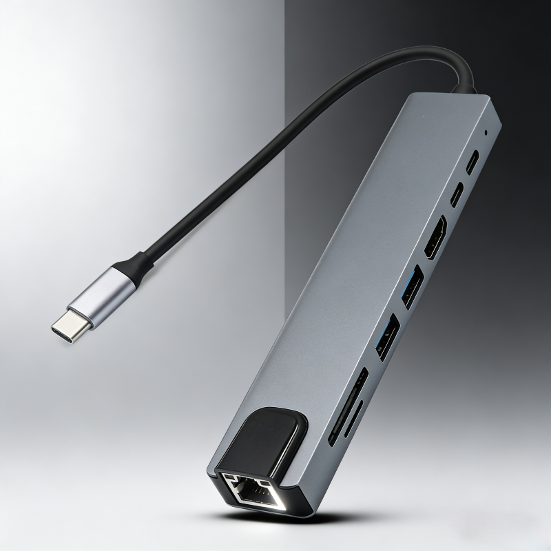 Adaptador Tipo C Portas 8 Em 1 Hub Multifuncional Para HDMI 4K HD Estação De Acoplamento USB Divisor Com Leitor De Cartã