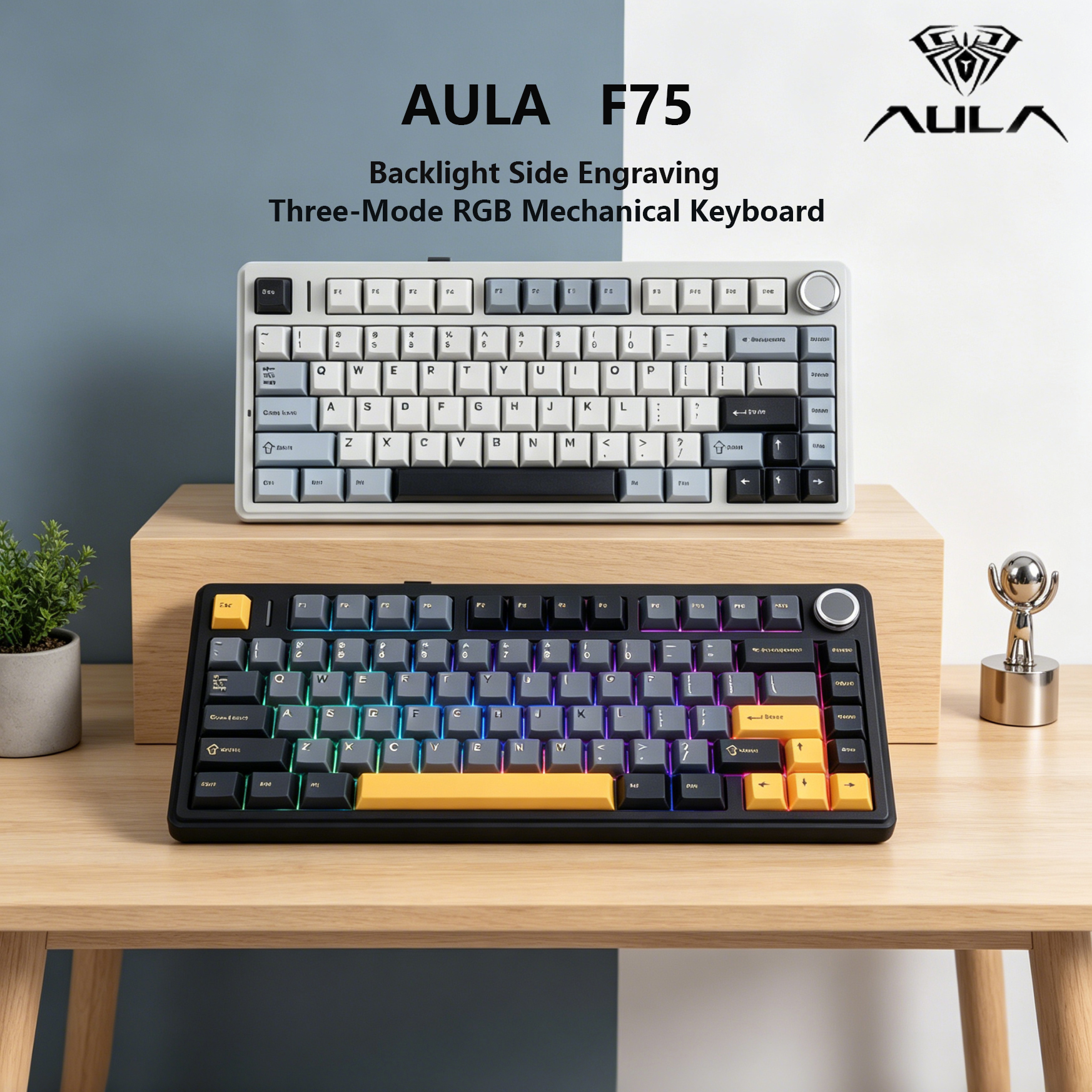 Teclados AULA F75 Bluetooth / 2,4G / com fio, teclado gamer mecânico sem fio de três modos com todas as teclas