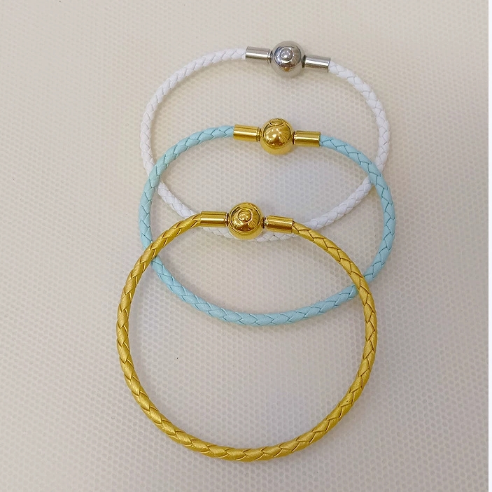 Pulseira de Contas Redondas com Prensa, Pulseira de Fio de Aço à Prova d'Água, Contas Douradas Folheadas a Ouro,
