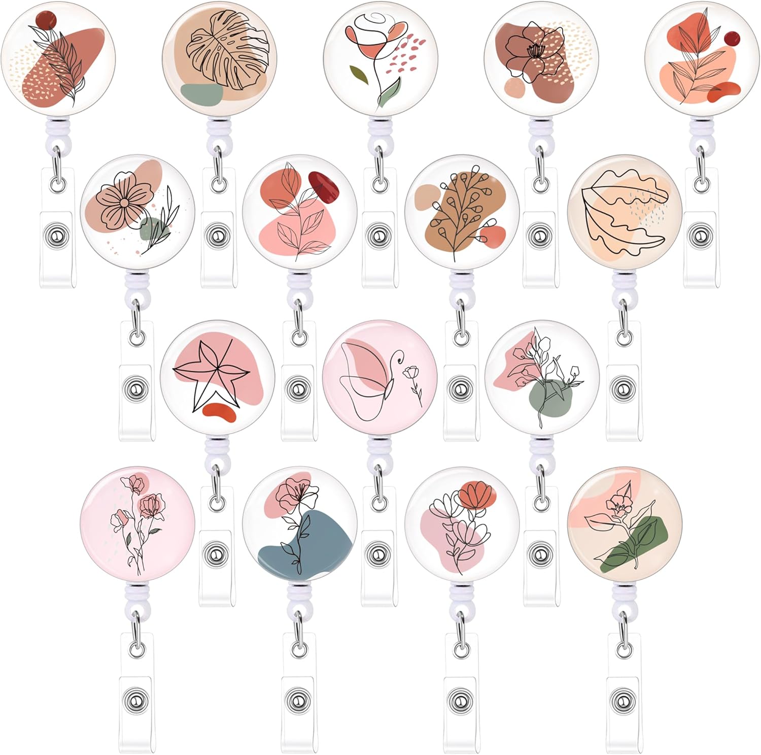 Boho 16 Pcs Flores Flor Crachá Carretéis Em Massa Bonito Retrátil Id Badge Holders Clipe Para Hospital Professor Estudan