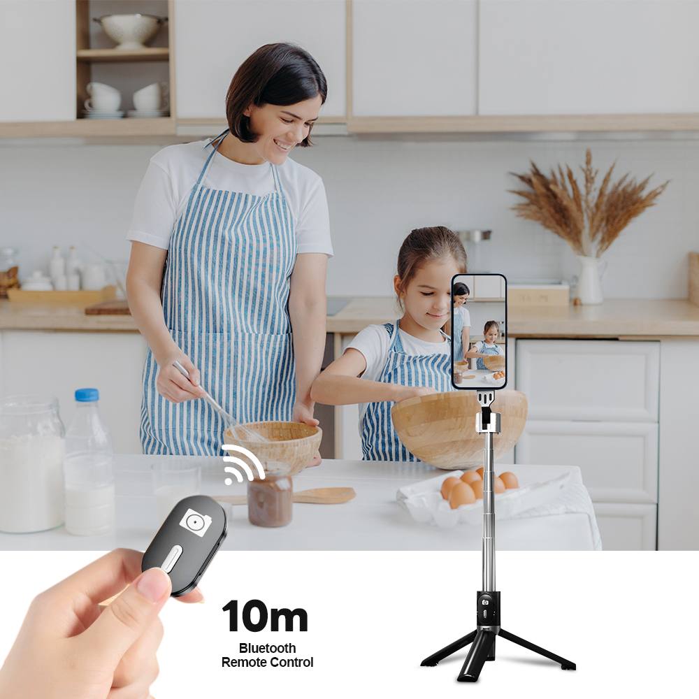 TOILEUM Bastão de Selfie Bluetooth de Mão 1m em Aço Inoxidável, Tripé Sem Fio para Smartphones