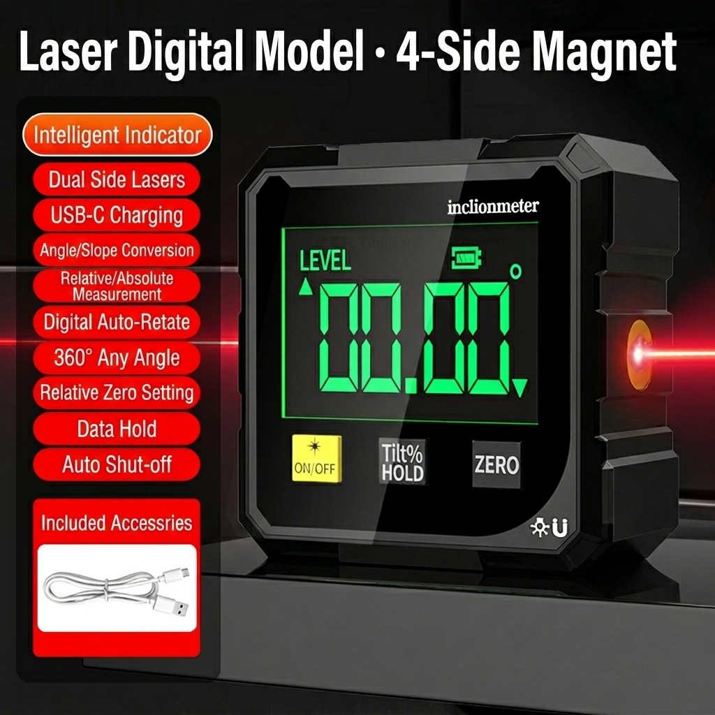 Um Conjunto De Medidor De Ângulo De Laser Magnético De Quatro Lados De Alta Precisão , Ferramenta De Medição De Avião Mu
