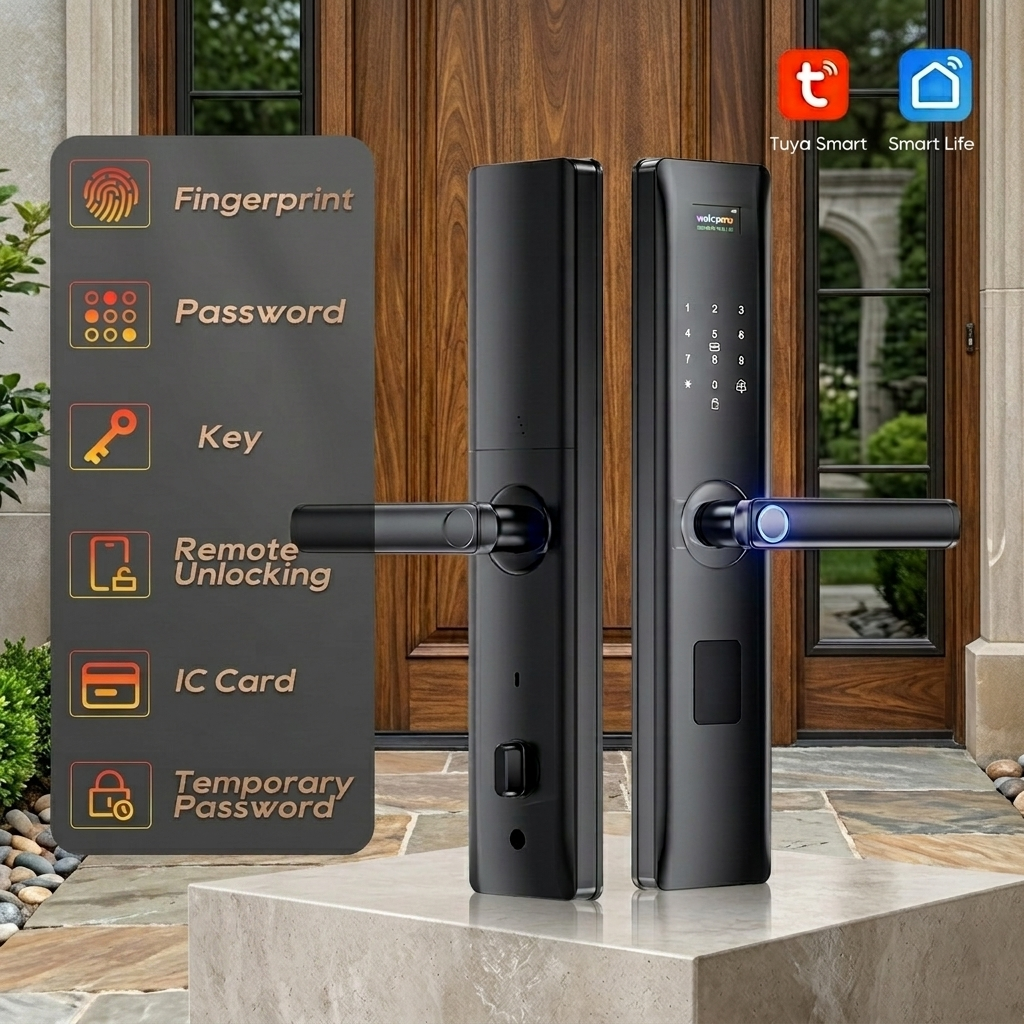 Fechadura Biométrica Inteligente para Portas com Controle por Aplicativo WiFi, Desbloqueio Bluetooth para Segurança de