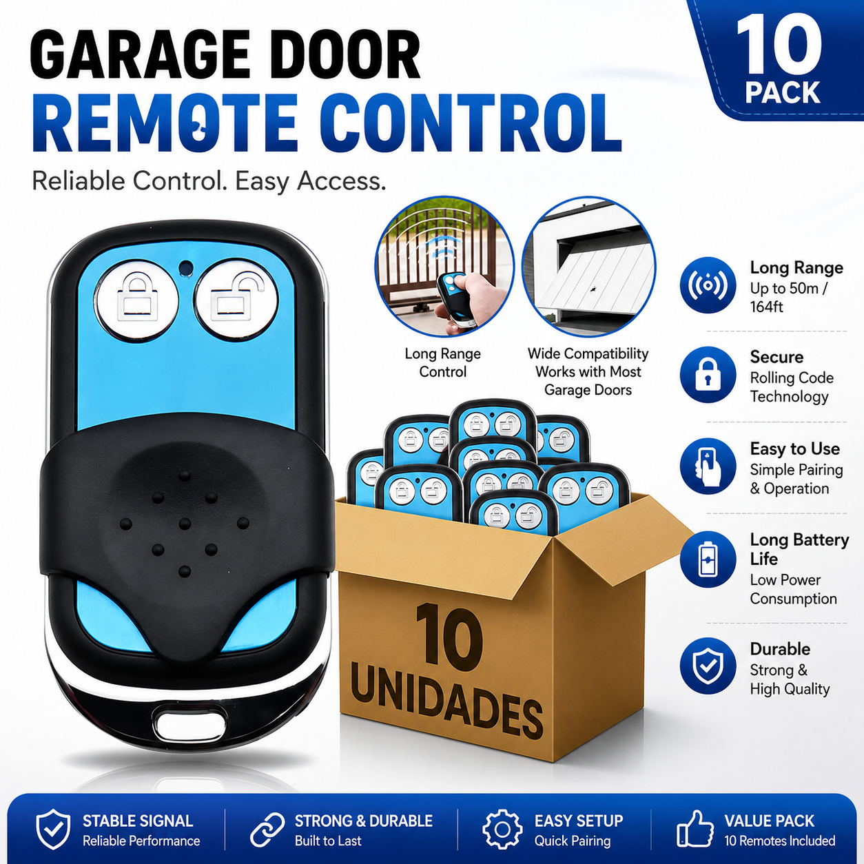 Controle Remoto Universal Eletrônico Substituto de Controle para Portão de Porta Automática, Fácil de Configurar