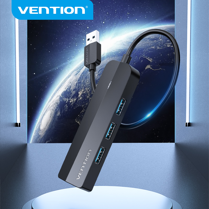 Adaptador Ethernet Vention Gigabit 1000Mbps, Hub de 4 portas USB 2.0 para porta LAN para PC e Laptop, VGA para Tipo C