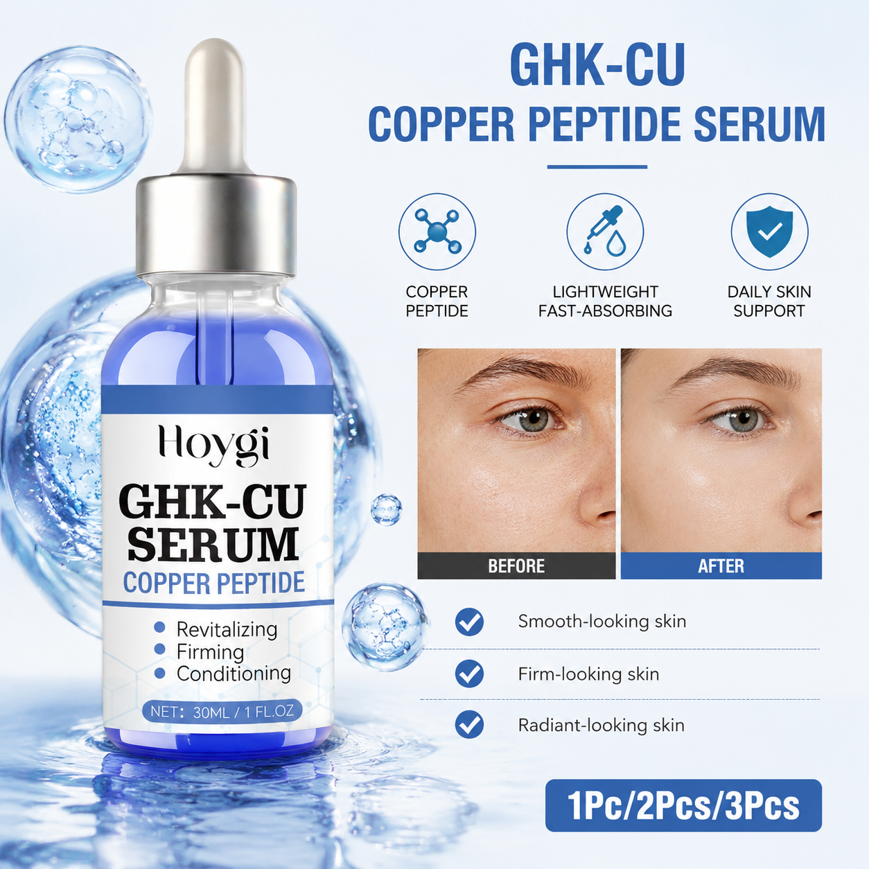 Sérum Avançado de Peptídeo de Cobre 30 ml com Colágeno Hidrolisado e Ácido Hialurônico | Nutrição Rica, Pele Radiante e
