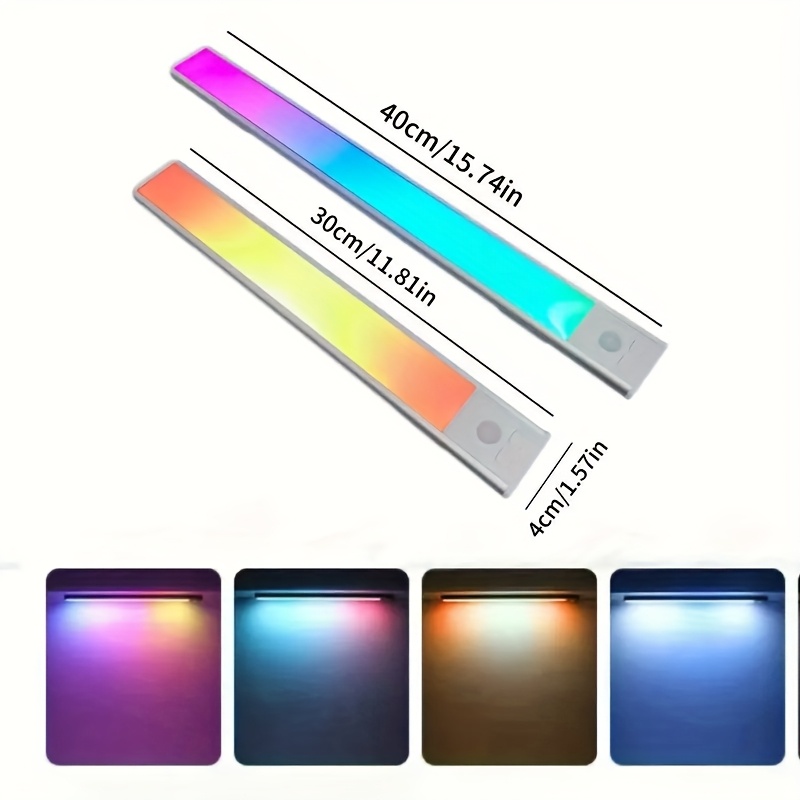 Luz LED com Sensor de Movimento RGB Recarregável via USB, Barra de Luz Magnética para Armário, Lâmpada Noturna para