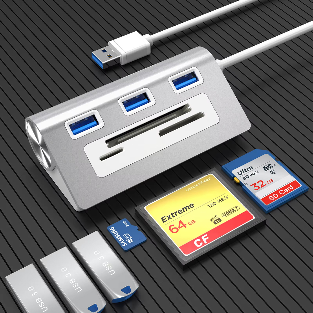 HUB USB 3 Portas USB 3.0 com Leitor de Cartão TF/SD, Divisor Multi USB para Windows Mac OS